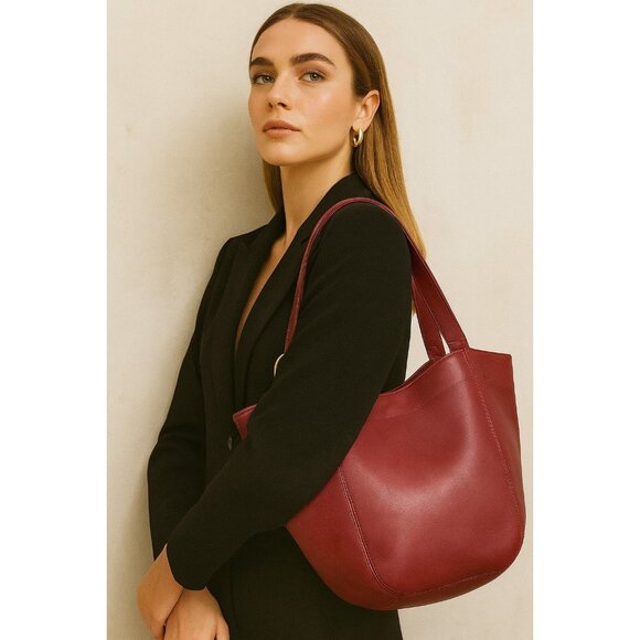 Vintage Coach Leather Tote Bag Burgundy Red USA Made Shopper Shoulder Bag - Picture 2 of 16